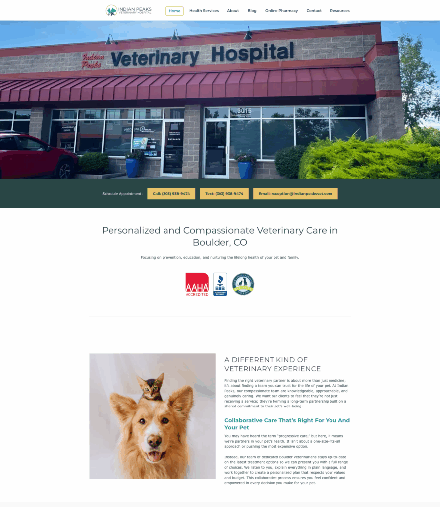 Indian Peaks Veterinary Hospital Debuts New Homepage Experience
