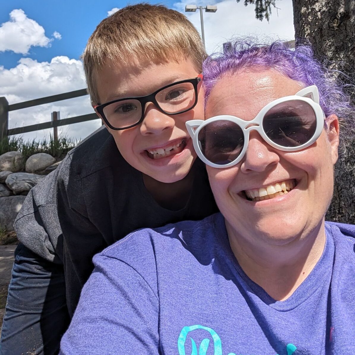 smiling woman and young boy